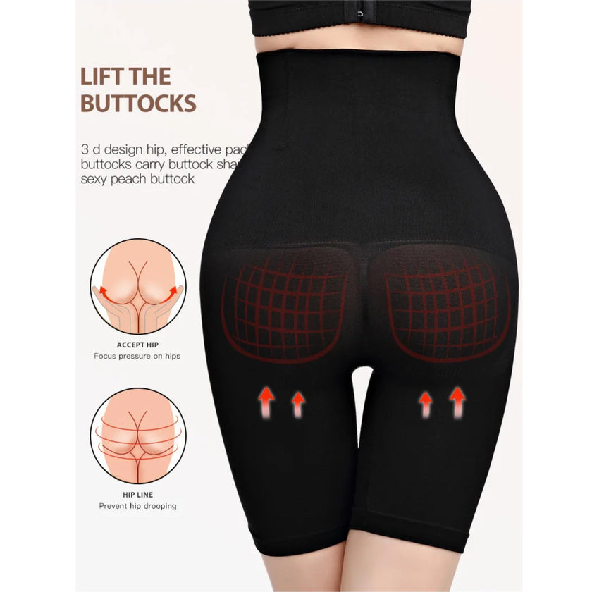 M2M STYLE [2-Piece] High Waist Tummy Control Shapewear Shorts (Black & Beige) – Compression Body Shaper, Butt Lifter, Thigh Slimmer
