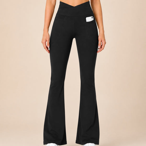M2M STYLE Women's Crossover Flare Leggings with Pockets