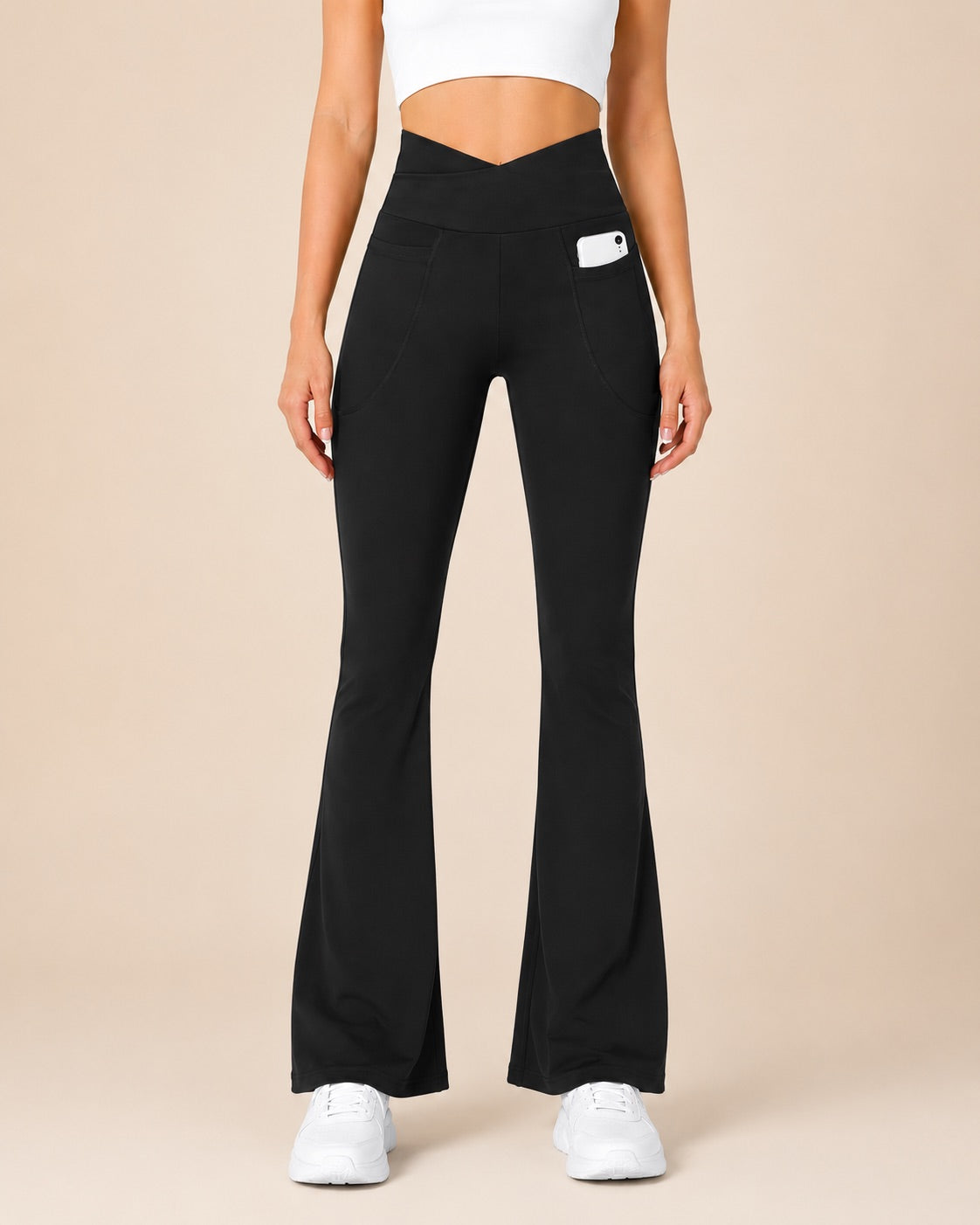 M2M STYLE Women's Crossover Flare Leggings with Pockets