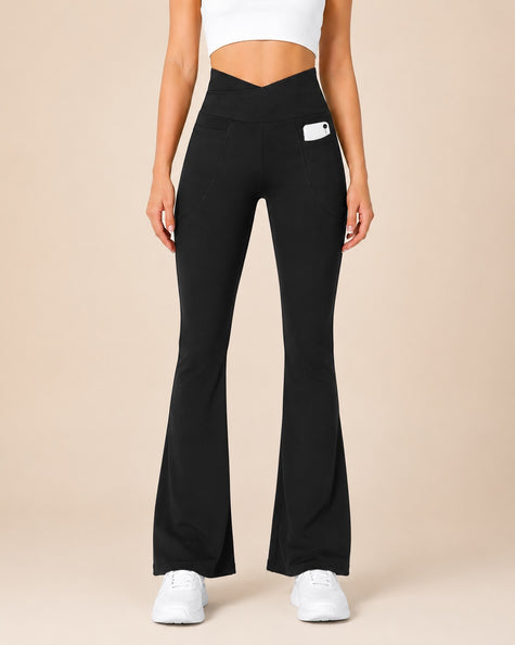 M2M STYLE Women's Crossover Flare Leggings with Pockets