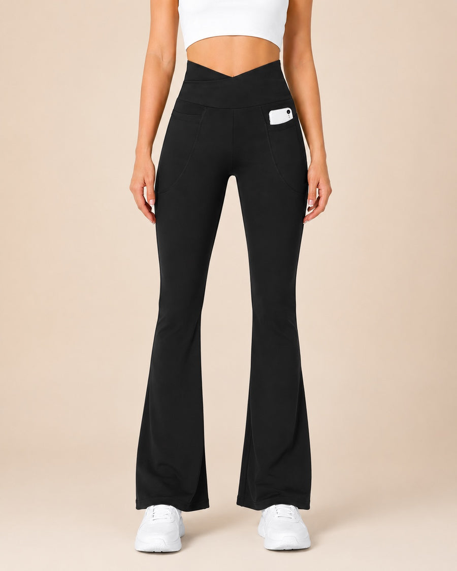M2M STYLE Women's Crossover Flare Leggings with Pockets
