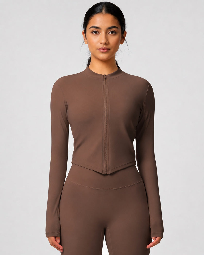 Studio Women's Cropped Workout Jacket, Full Zip, Slim Fit