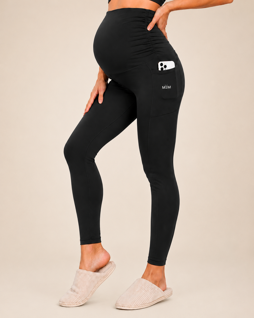 M2M STYLE Women's Maternity Leggings - Over-the-Belly Support with Pockets
