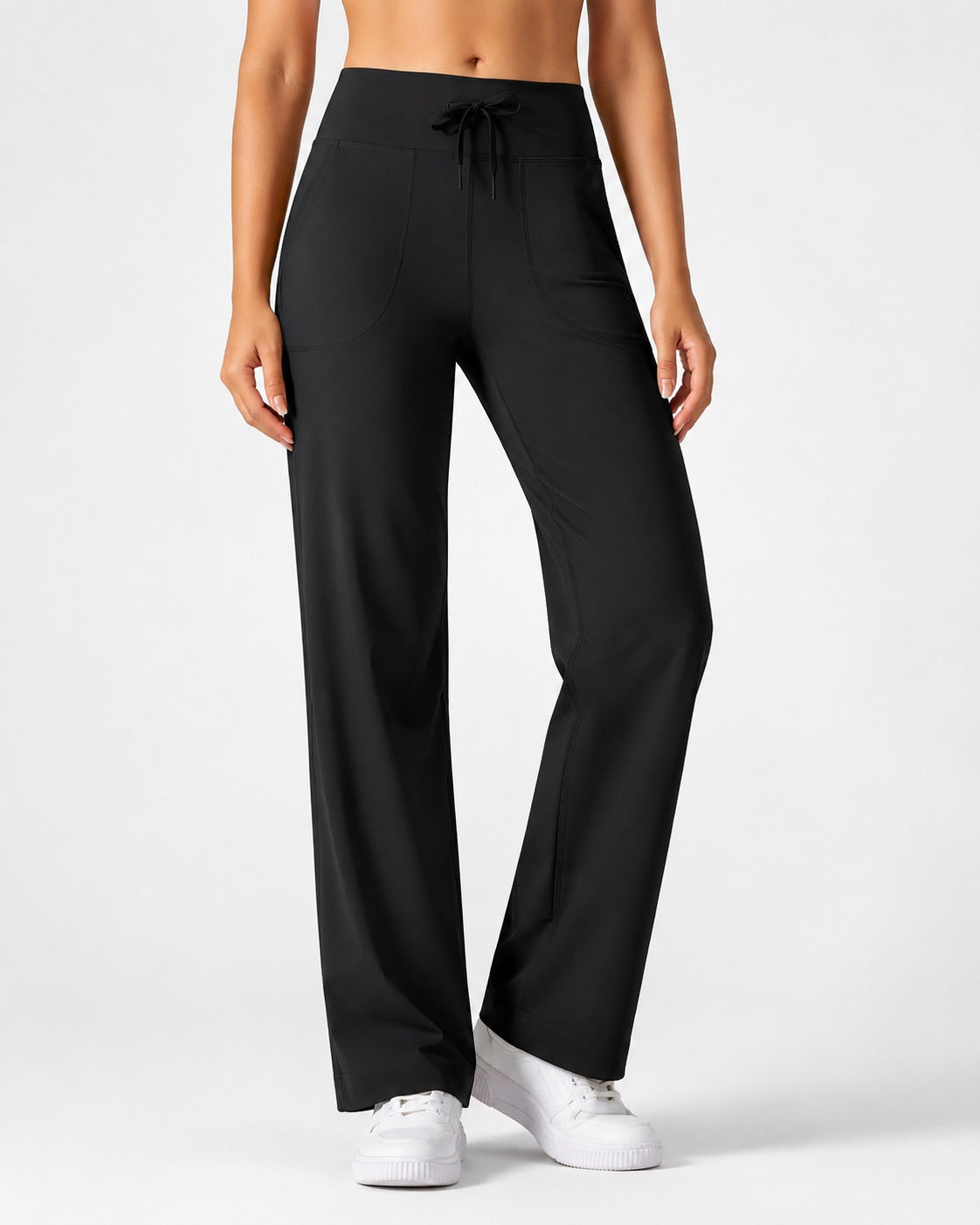 Women's Wide Leg Pants, Straight Leg Yoga Trousers with Pockets, Drawstring