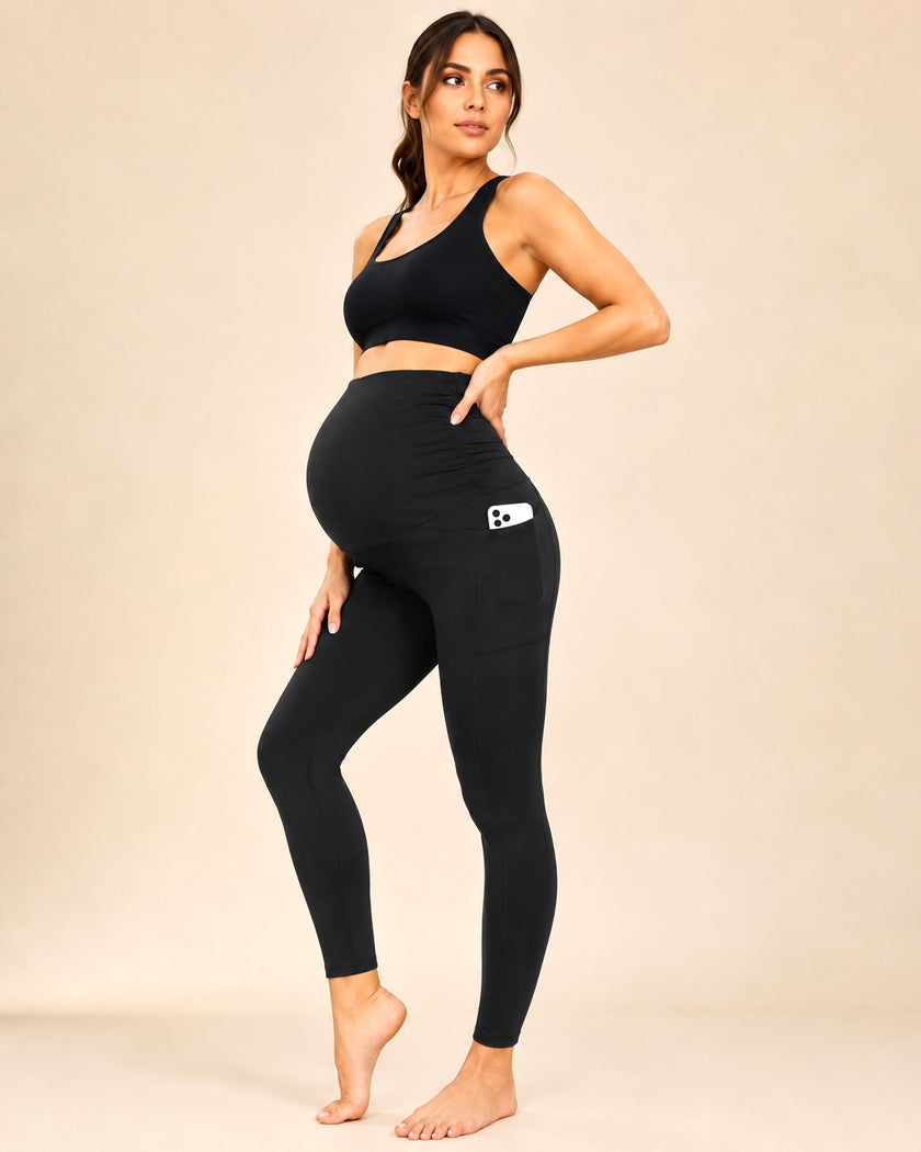 M2M STYLE Women's Maternity Leggings - Over-the-Belly Support with Pockets