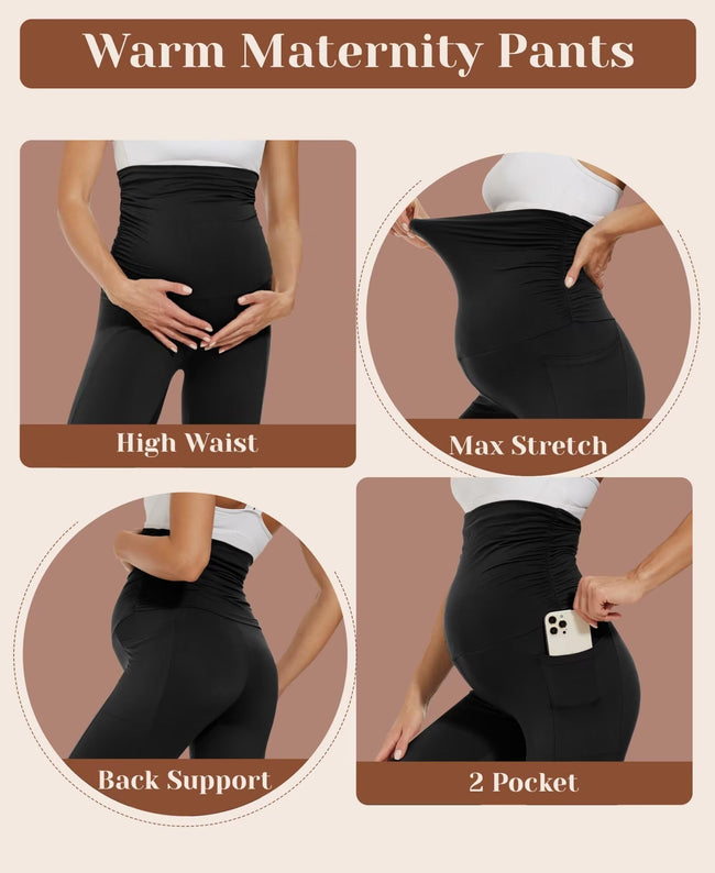 M2M STYLE Women's Maternity Fleece Lined Leggings with Pockets