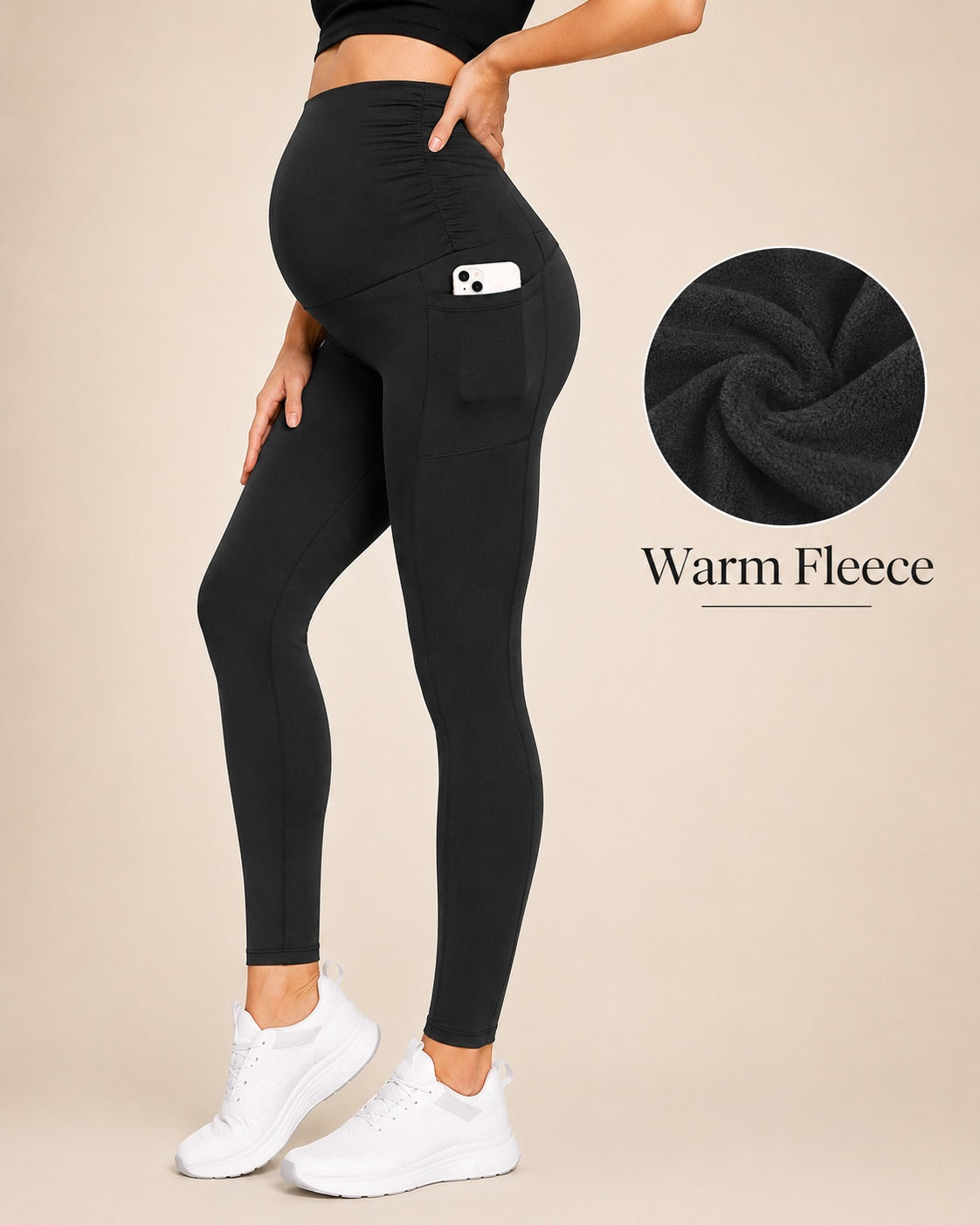 Women's Maternity Fleece Lined Leggings with Pockets