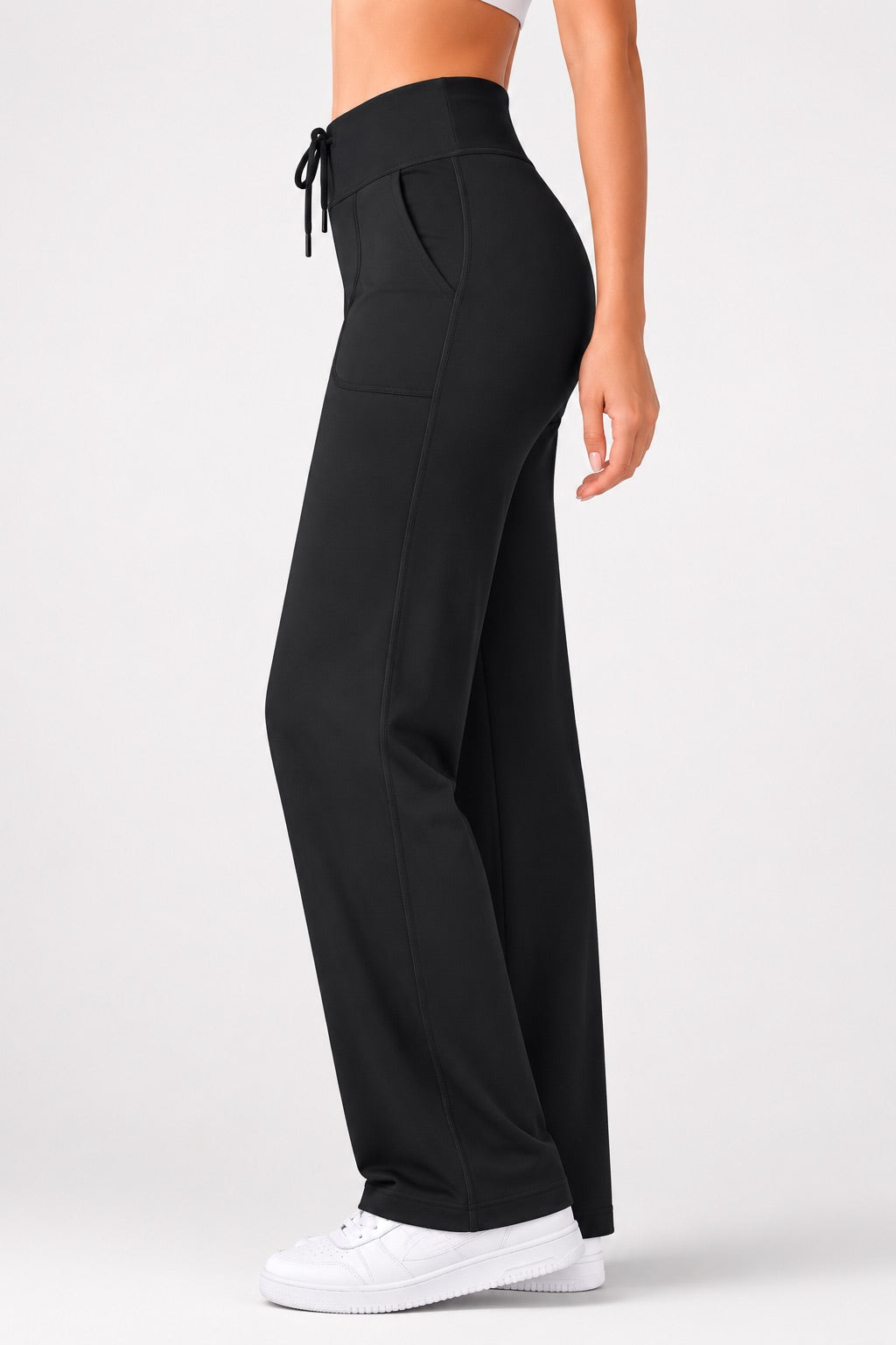 Women's Wide Leg Pants, Straight Leg Yoga Trousers with Pockets, Drawstring