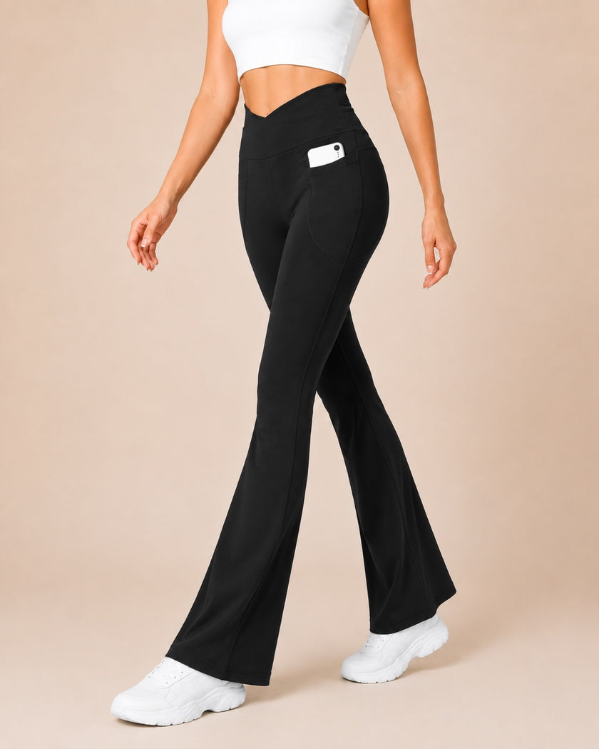 M2M STYLE Women's Crossover Flare Leggings with Pockets
