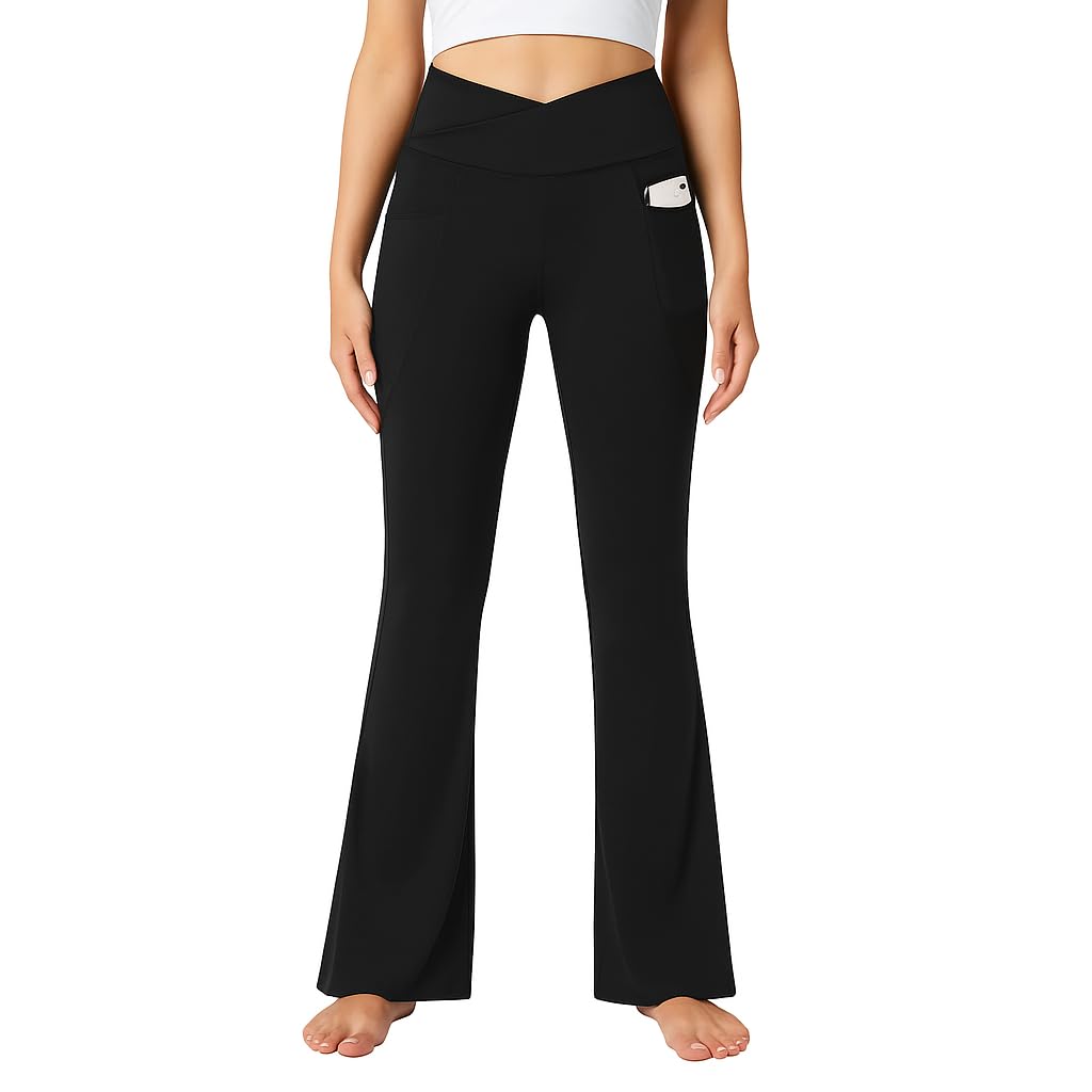 M2M STYLE Women's Crossover Flare Leggings with Pockets
