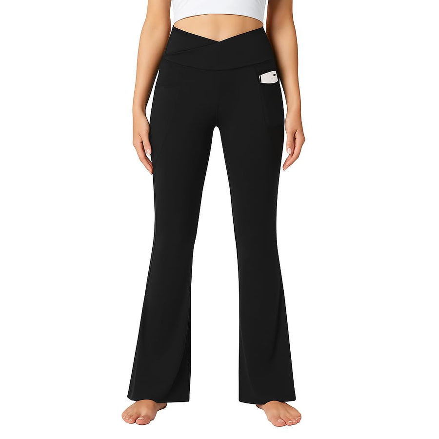 M2M STYLE Women's Crossover Flare Leggings with Pockets