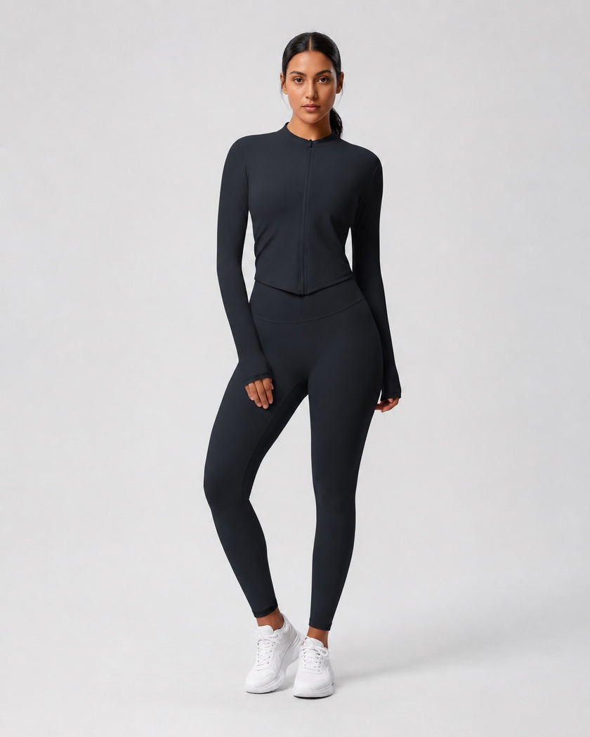 Studio Women's Cropped Workout Jacket, Full Zip, Slim Fit
