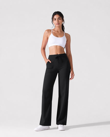 Women's Wide Leg Pants, Straight Leg Yoga Trousers with Pockets, Drawstring