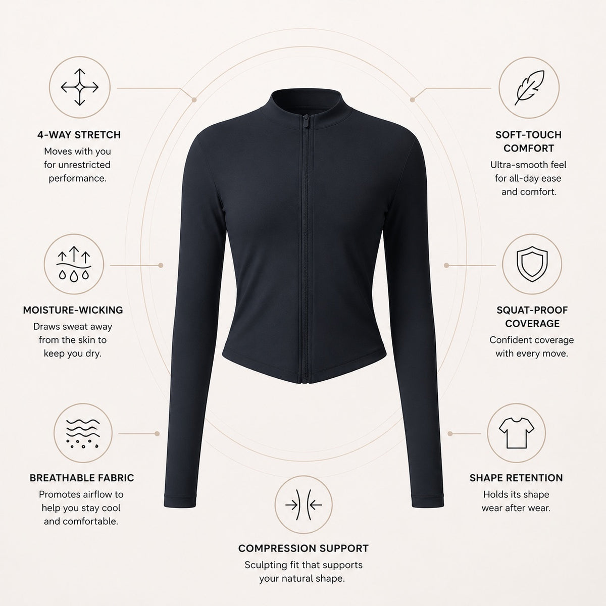 Studio Women's Cropped Workout Jacket, Full Zip, Slim Fit