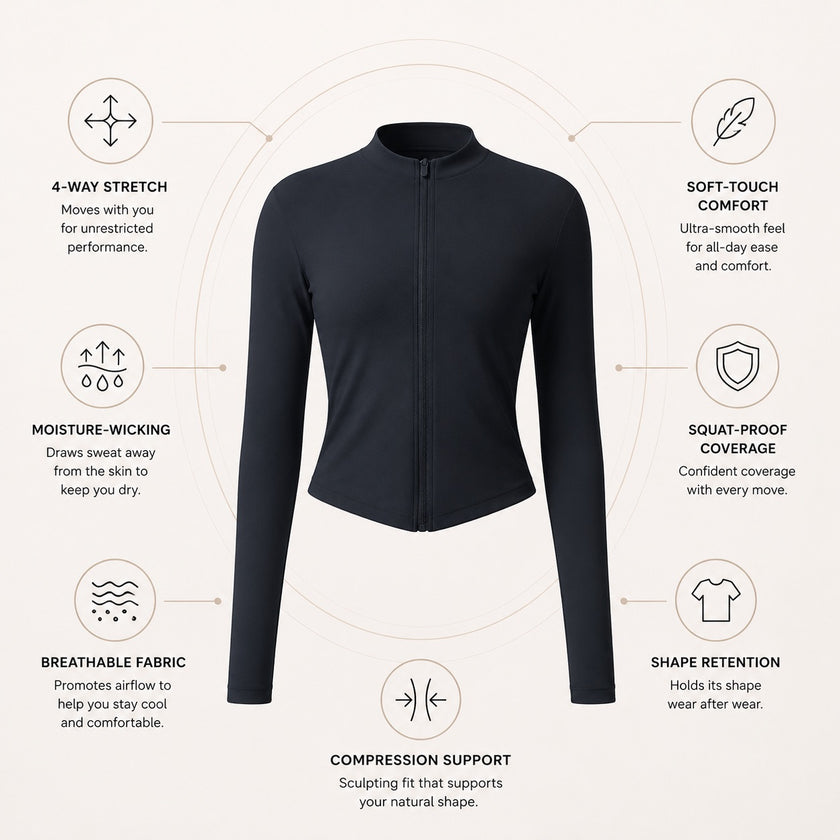 Studio Women's Cropped Workout Jacket, Full Zip, Slim Fit