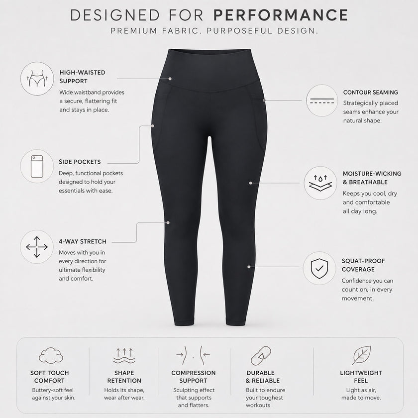 Studio Women's High Waisted Leggings, Side Pocket