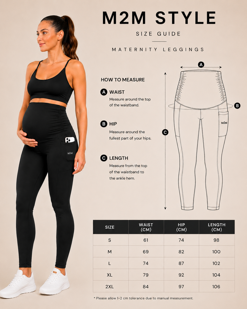 M2M STYLE Women's Maternity Leggings - Over-the-Belly Support with Pockets