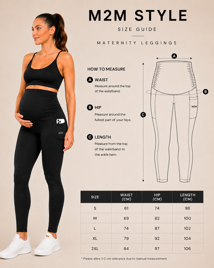 M2M STYLE Women's Maternity Leggings - Over-the-Belly Support with Pockets