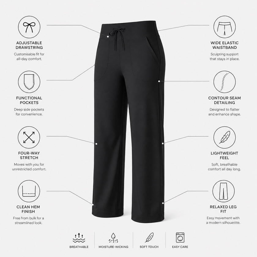 Women's Wide Leg Pants, Straight Leg Yoga Trousers with Pockets, Drawstring