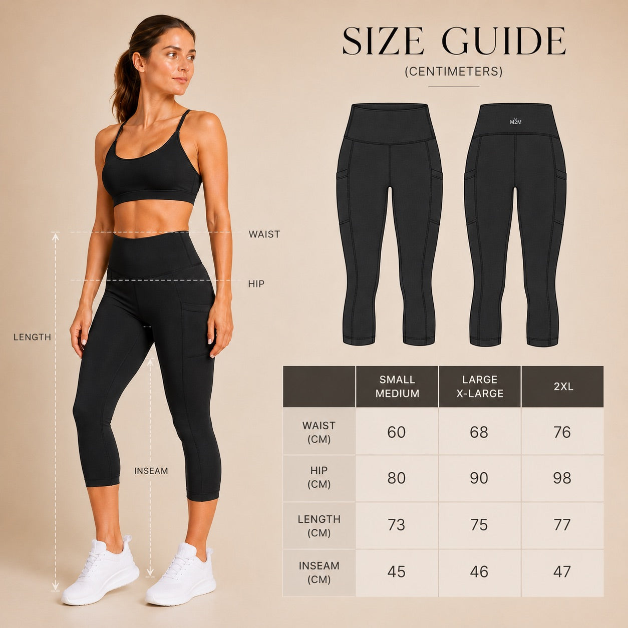 M2M STYLE Women's High Waisted Capri Leggings with Pockets