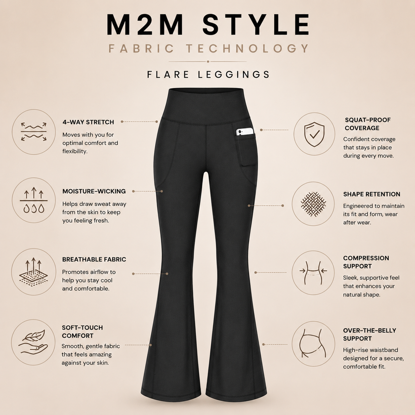 M2M STYLE Women's High Waisted Flare Leggings with Pockets