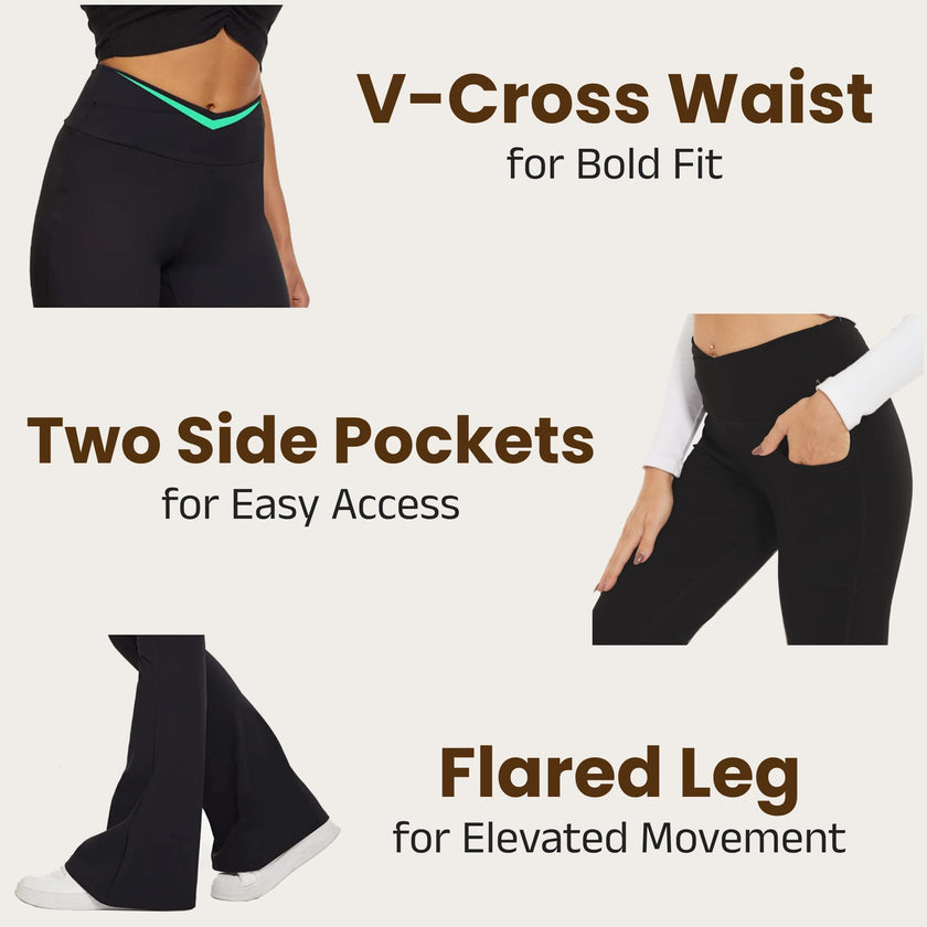 M2M STYLE Women's Crossover Flare Leggings with Pockets