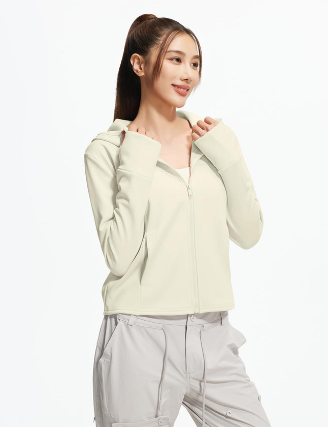 Women’s Fleece Zip Up Hoodie Jacket with Pockets & Thumbholes