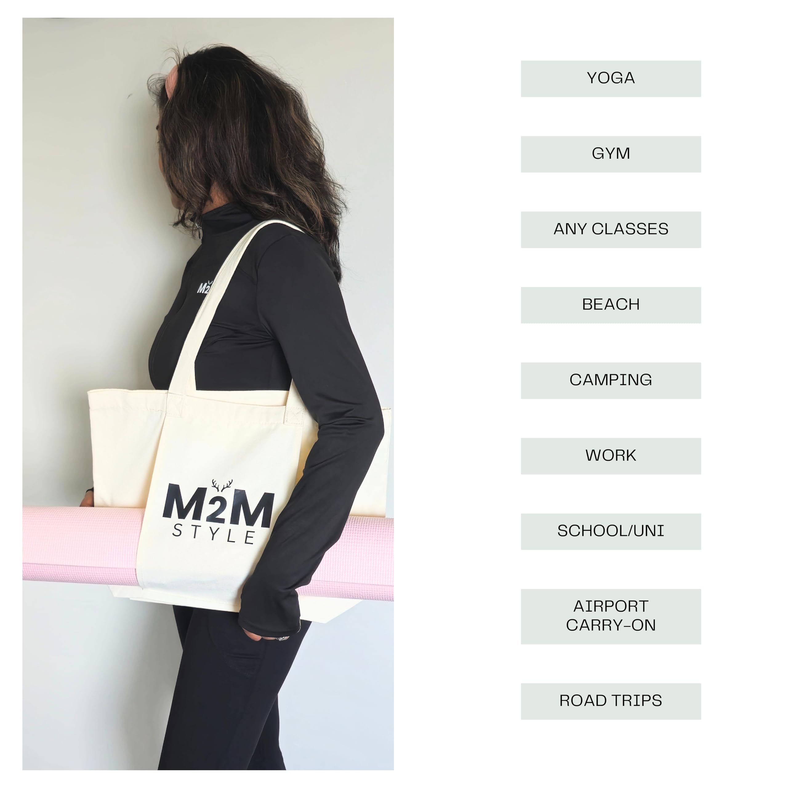 M2M STYLE  Yoga Mat Tote Bag, Multi-Purpose - Travel, Beach, Workout