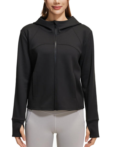 Women’s Fleece Zip Up Hoodie Jacket with Pockets & Thumbholes