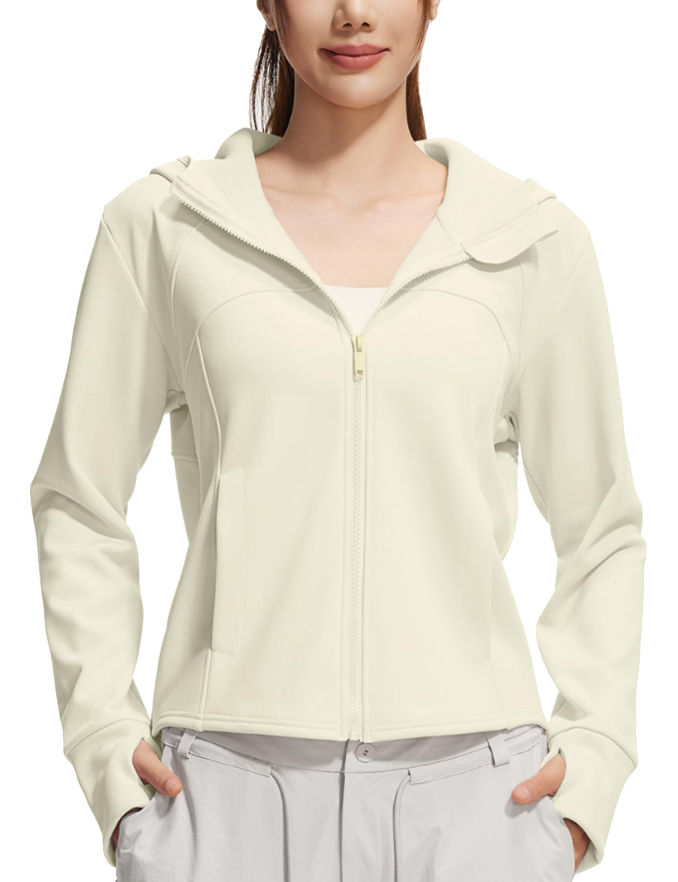 M2M STYLE Women’s Fleece Zip Up Hoodie Jacket with Pockets & Thumbholes