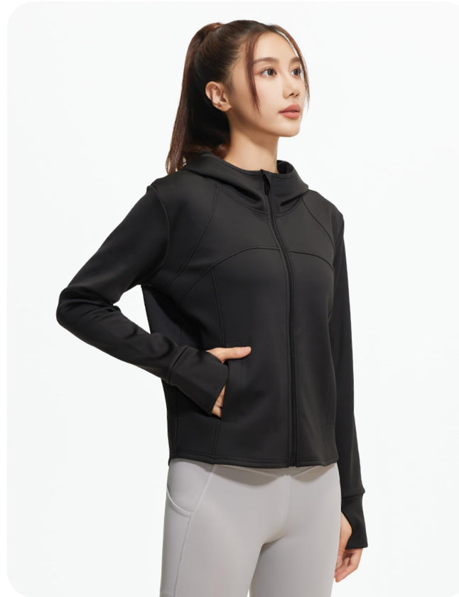 Women’s Fleece Zip Up Hoodie Jacket with Pockets & Thumbholes